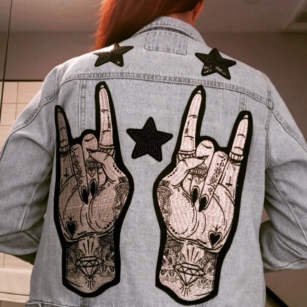 Reworked Light Blue Rock Themed Denim Jacket